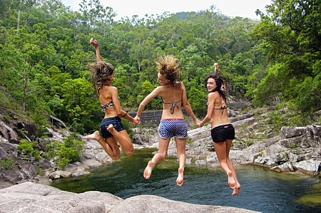 Behana Gorge - girls jumping for joy