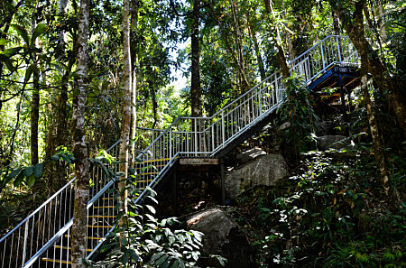 Steps down to Josephine Creek swimming hole below the falls