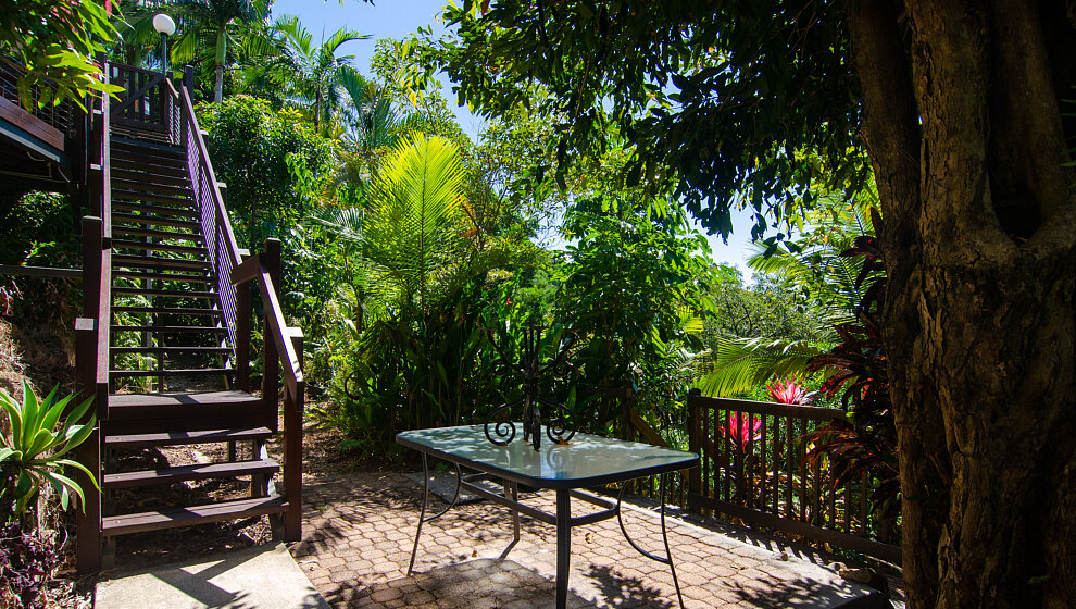 Sapphire Ridge, a quiet corner on the terrace below the umbrella deck
