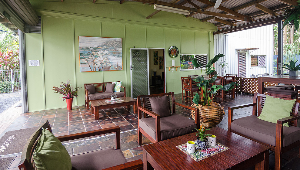 Harvester Home covered patio & door to annex